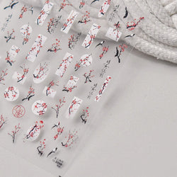 Red Plum Blossom Flower Chinese 3D Self Adhesive Nail Art Decoration Stickers Cheongsam Iris Lily Lotus Vase 5D Manicure Decals (ONLINE ORDER ONLY)