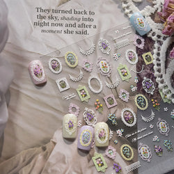 Retro European Flower Frame Gypsophila Bouquet Garden Charming Tulip Lavender Daisy Delicate Nail Art Stickers Manicure Decals (ONLINE ORDER ONLY)