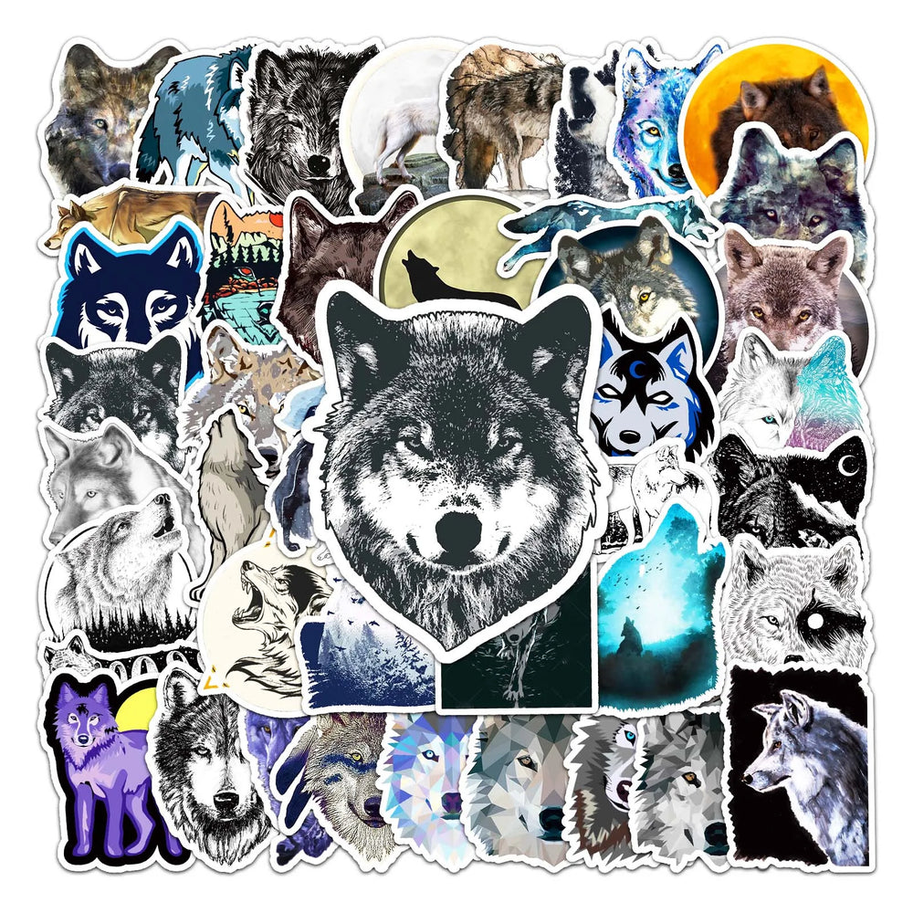 50Pcs Wolf Cartoon Waterproof Vinyl Stickers for Skateboard Snowboard (Online Order Only)