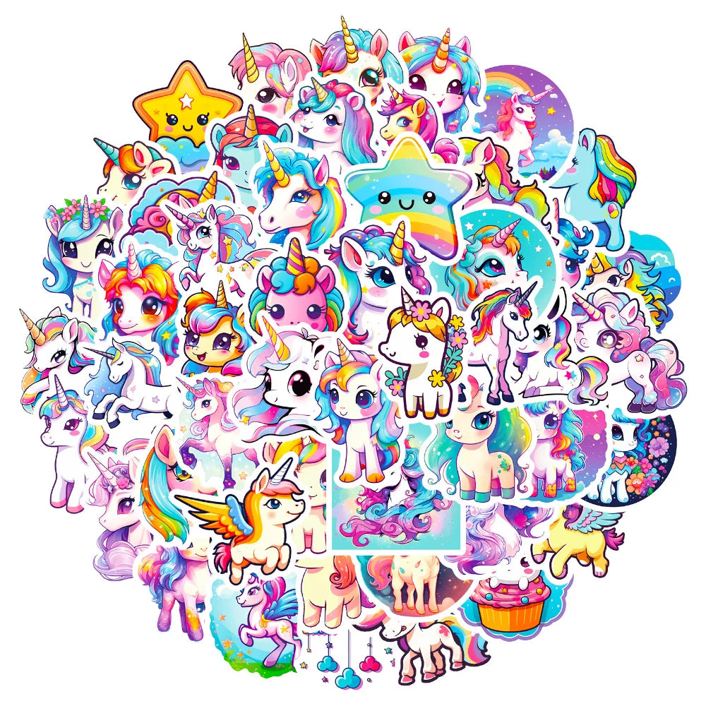 10/50Pcs Cute Cartoon Horse Stickers for Laptop Luggage Phone Car Scooter Funny Vinyl Decal for Kids Girl Children Gift (ONLINE ORDER ONLY)