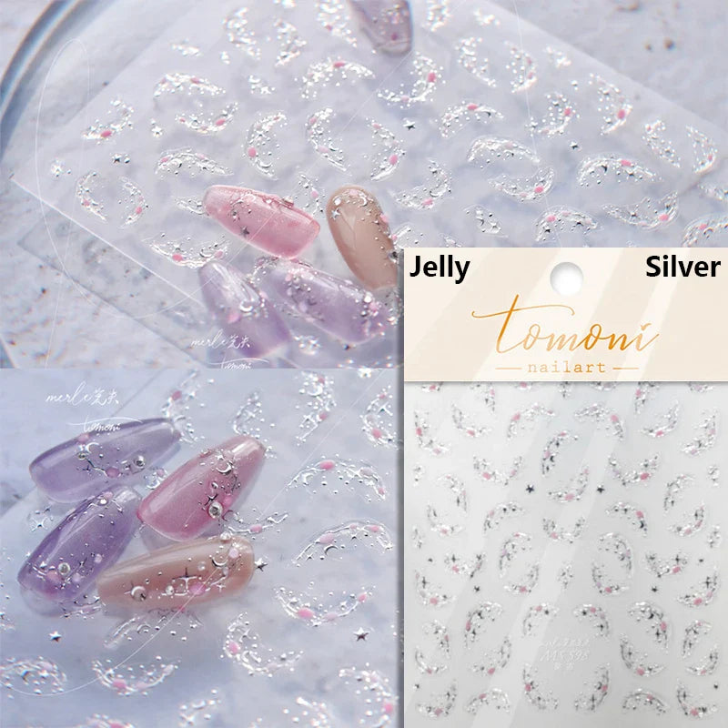 Summer Beach Ocean Water Ripples Flash Star Shell Starfish Conch Seasnail Soft Relief Decoration Nail Art Sticker Manicure Decal (ONLINE ORDER ONLY)