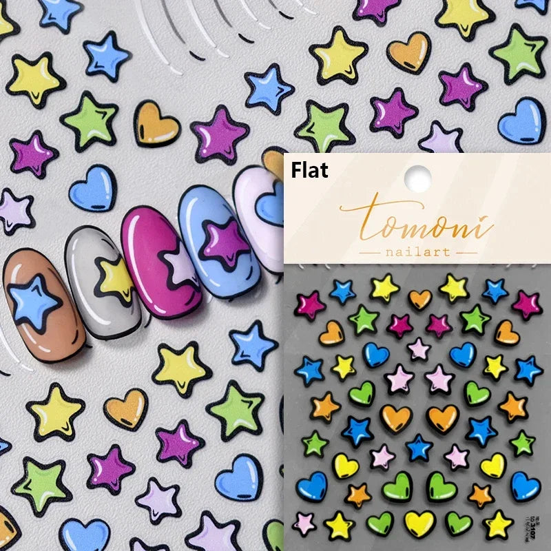 Retro Love Heart White Lace flower Bowknot Tie Pink Bear Flower Strawberry Adhesive Nail Art Stickers Rhinestone Manicure Decals (ONLINE ORDER ONLY)