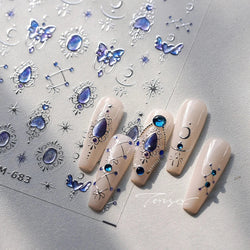Romantic Purple Star Moon Butterfly Bowknot Retro Water Drop Gem Starburst Adhesive Nail Art Stickers Starlight Manicure Decals (ONLINE ORDER ONLY)