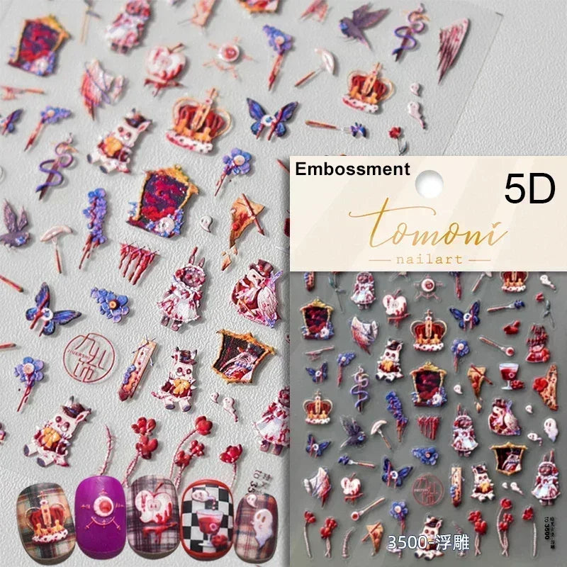 Cat Eye Halloween Terror Spider Cross Rose Love Heart Flower Snake Web Candy Bunny Thrilling Nail Art Stickers Manicure Decals (Online Order Only)