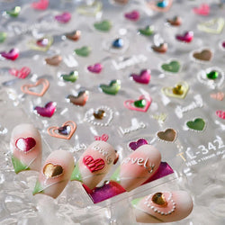 Lovely Love Heart Graffiti Crystal Geometric Cat's Eye Macaron Color Hollow Out Self Adhesive Nail Art StickersManicure Decals (ONLINE ORDER ONLY)