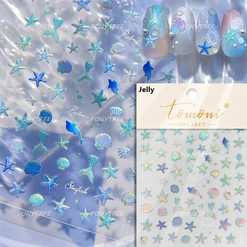 Starfish Dolphin Otter Shell Conch Whale Seahorse Pearl Oyster Infauna Self Adhesive Nail Art Stickers Manicure Decals Wholesale (ONLINE ORDER ONLY)