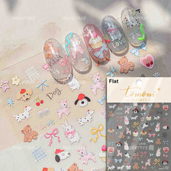 Lovely Dog Bone Bowknot Bread Graffiti Cake Cherry 3D Line Paw Adhesive Nail Art Stickers Cute Cartoon Manicure Decals Wholesale (ONLINE ORDER ONLY)