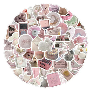 10/30/50/100pcs Cute Pink Girls Cartoon Stickers Aesthetic Decals Fridge Laptop Scrapbook Phone Diary Stationery Sticker Kid Toy (Online Order Only)