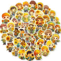 Cartoon Sunflower Boy Stickers - 10/30/50pcs for Laptop, Scrapbook, Suitcase, Guitar Decoration (ONLINE ORDER ONLY)