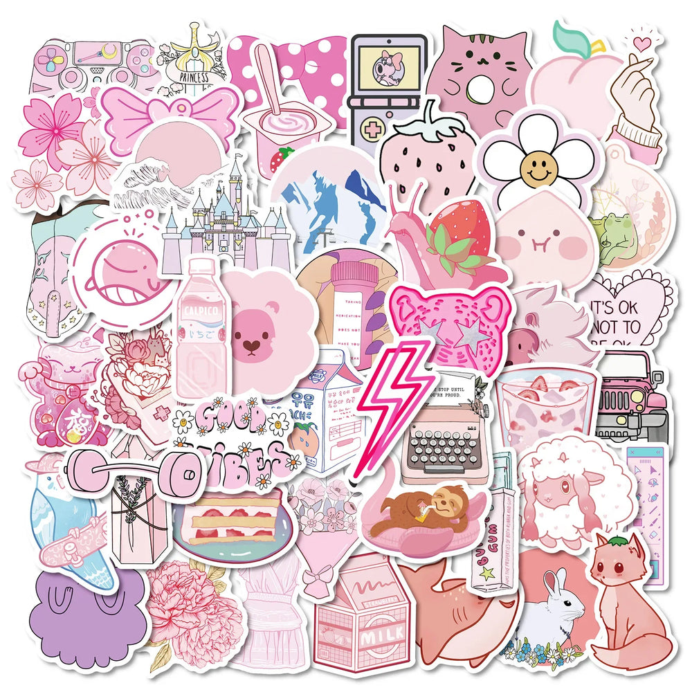 50pcs Cute Girl Cartoon Stickers for Helmet, Desktop, Wall Decoration (Online Order Only)