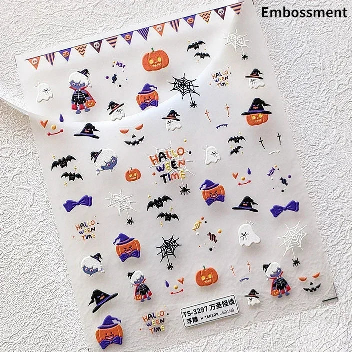 Gothic Dark Spider Butterfly Cross Flame Wings Halloween Horror Rose Flower Rabbit Pumpkin Bear Nail Art Stickers Manicure Decal (ONLINE ORDER ONLY)