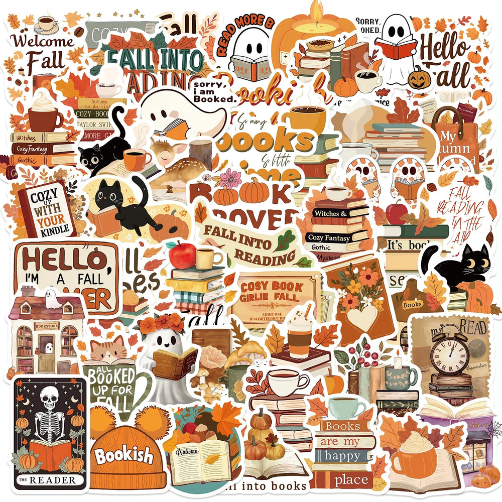 50Pcs Bookish Fall Stickers For Water Laptop Skateboard Computer Luggage Decals Motivational Scrapbook Sticker (ONLINE ORDER ONLY)