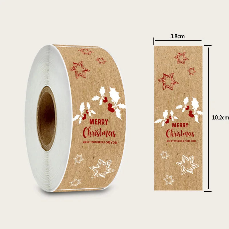 150pcs/roll Merry Christmas Stickers Kraft paper Christmas Gift Packaging Labels for Envelopes Cards Wrapping baking Decoration (ONLINE ORDER ONLY)