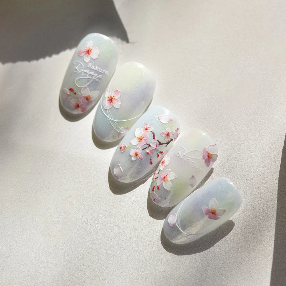 Flowers Blooming Cherry Blossom Sakura Living Peach Branch 5D Soft Relief Spring Adhesive Nail Art Sticker Chic Manicure Decals (ONLINE ORDER ONLY)