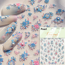 Pink Cherry Blossoms Peach Flower Petal Green Leaf Greenery 5D Embossed Relief Self Adhesive Nail Art Sticker 3D Manicure Decals (ONLINE ORDER ONLY)