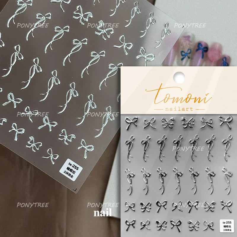 Pink Blue Purple Lovely Line Bowknot Lace Arc Curve Romantic Delicate Cording Embossed Adhesive Nail Art Sticker Manicure Decal (ONLINE ORDER ONLY)