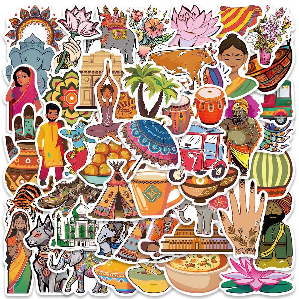 50pcs Cute Cartoon Indian Culture Stickers For Laptop Water Bottle Luggage Notebook Waterproof Graffiti Vinyl Phone Decals (Online Order Only)