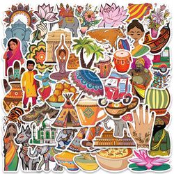 50pcs Cute Cartoon Indian Culture Stickers For Laptop Water Bottle Luggage Notebook Waterproof Graffiti Vinyl Phone Decals (Online Order Only)