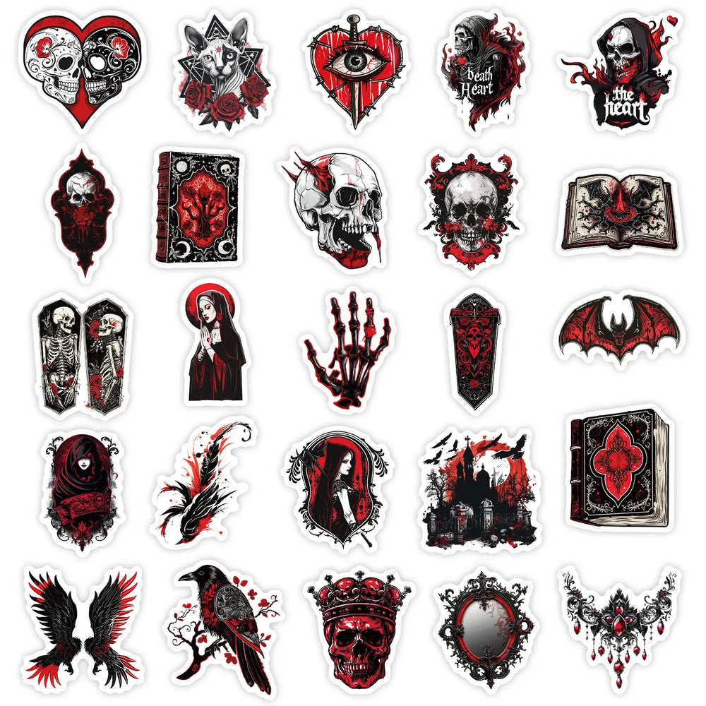 10/50PCS Cool Black Red Gothic Magic Witch Skull Stickers DIY Phone Laptop Luggage Skateboard Graffiti Horror Decals Sticker Toy (ONLINE ORDER ONLY)