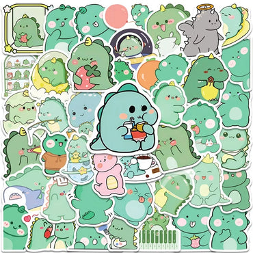 10/30/50PCS Kawaii Green Dinosaur PVC Sticker Aesthetic Korean Children's Decoration Scrapbooking Stationery School Supplies (ONLINE ORDER ONLY)