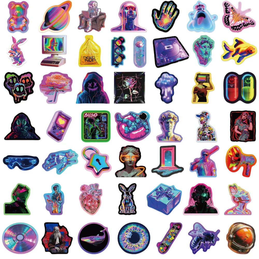 50Pcs Cartoon Laser Cyberpunk Style Series Stickers for Suitcase Phone Skateboard Laptop Luggage Fridge Car Styling DIY Stickers (ONLINE ORDER ONLY)