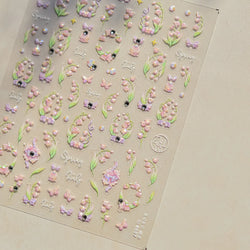 Lily of The Valley Star Spring Flower Bowknot Butterfly Water Bubbles Self Adhesive Nail Art Stickers Rhinestone Manicure Decals (ONLINE ORDER ONLY)