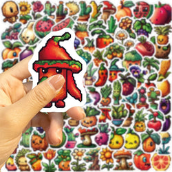 10/30/50/100PCS Cute Pixel Cartoon Stickers Funny Fruit Vegetable Graffiti Decals Notebook Fridge Phone Suitcase Toys Decoration (ONLINE ORDER ONLY)