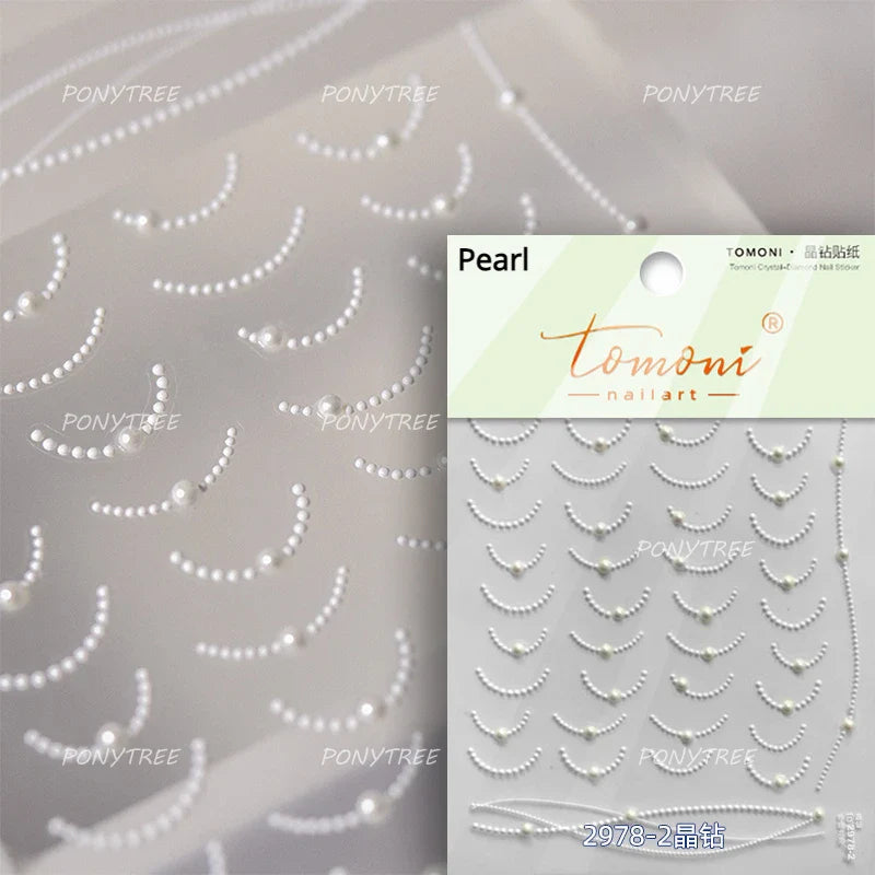 French Lines Gemstone Necklace Gilding Light Luxury Pearl Self Adhesive Nail Art Decorations Stickers Manicure Decals Wholesale (ONLINE ORDER ONLY)