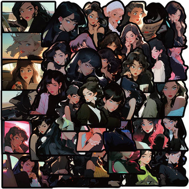 10/30/50pcs Cool Retro Dark Anime Girl Stickers Decals Laptop Skateboard Phone Suitcase Diary Fridge Decoration Sticker Toys (ONLINE ORDER ONLY)