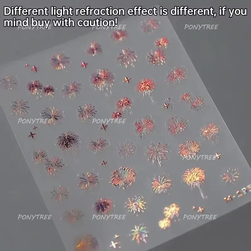 Colorful Fireworks Burst Hot Stamping Process Laser Pink Bright Romantic Self Adhesive Nail Art Stickers Chic Manicure Decals (ONLINE ORDER ONLY)