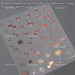 Colorful Fireworks Burst Hot Stamping Process Laser Pink Bright Romantic Self Adhesive Nail Art Stickers Chic Manicure Decals (ONLINE ORDER ONLY)