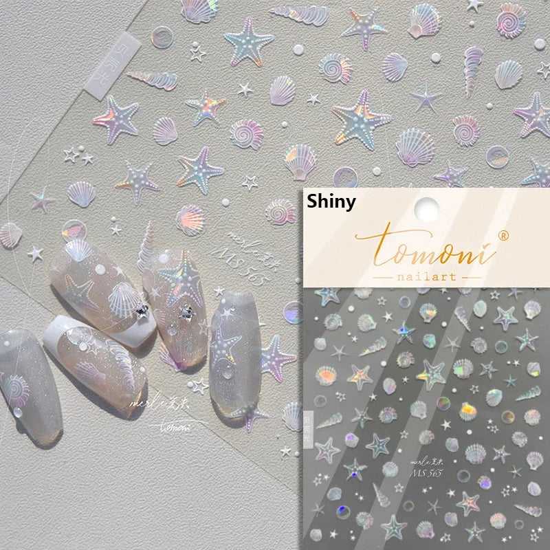 Summer Beach Dreamy Water Bubble Mermaid Shell Conch Starfish Jellyfish Soft Relief Decoration Nail Art Stickers Manicure Decals (ONLINE ORDER ONLY)
