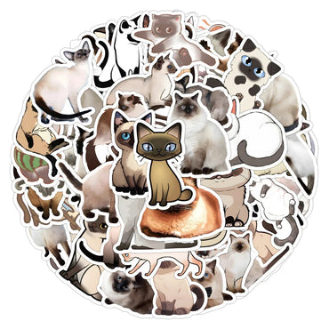 10/30/50pcs Cute Cartoon Siamese Cat Graffiti Stickers Decals Kids Toys Laptop Guitar Fridge Notebook Wall Waterproof Sticker (ONLINE ORDER ONLY)