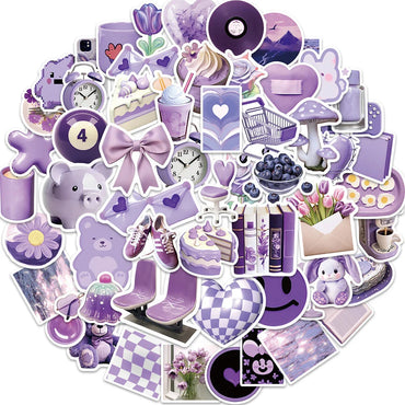 10/30/50PCS Cartoon Purple Stickers Graffiti Ins Style Cute Decals Skateboard Phone Notebook Fridge Bike Car PVC Waterproof Toys (ONLINE ORDER ONLY)