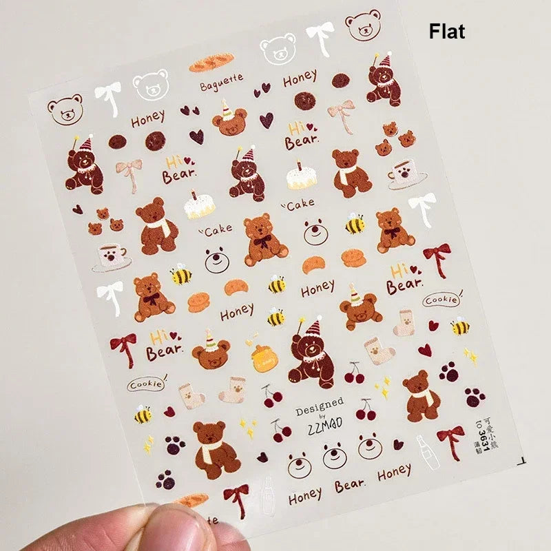 Charming Cherry's Cake Cute Bowknot Pink Blue Bear Flower Bouquet Strawberry Adhesive Nail Art Sticker Rhinestone Manicure Decal (Online Order Only)