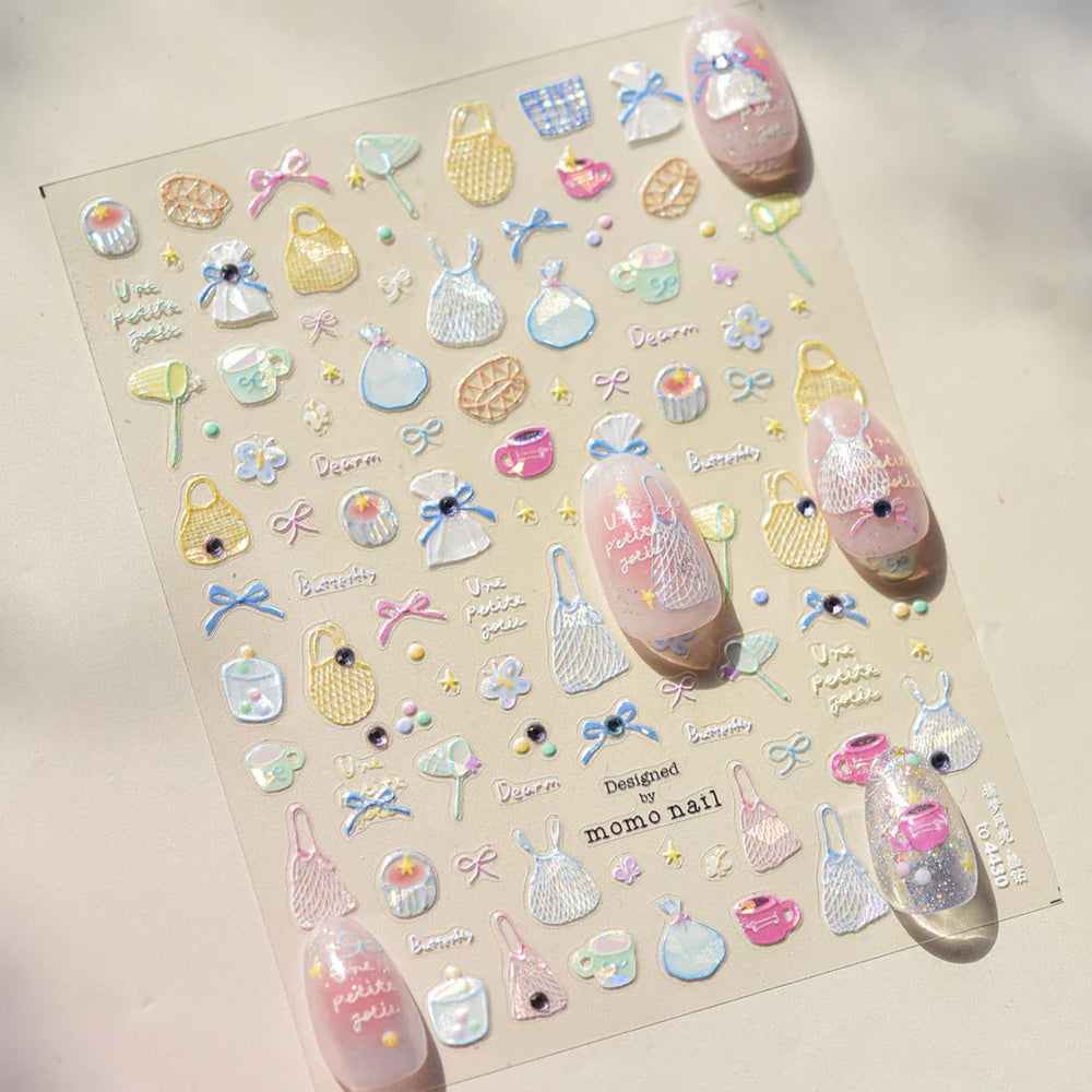Cute Dream Catcher Net Bag Water Cup Woven Mesh Star Dreamy Bowknot Butterfly Embossed Adhesive Nail Art Sticker Manicure Decal (ONLINE ORDER ONLY)