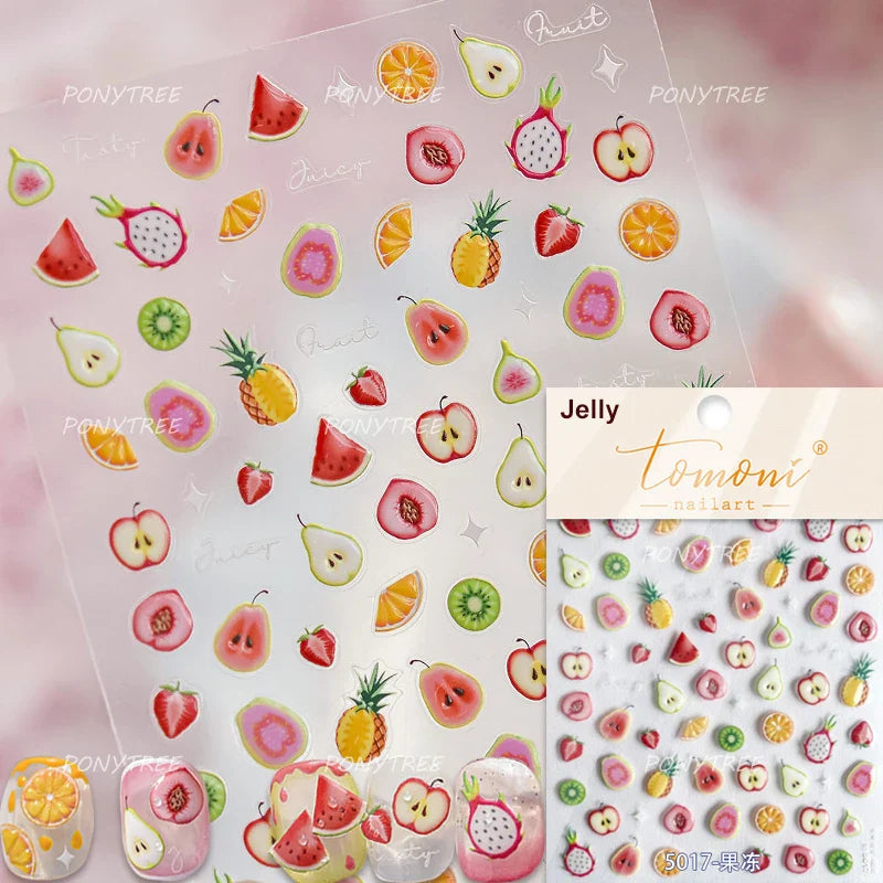 Fruits Apple Strawberry Animals Bear Dog Party Dream Flower Bone Rain Self Adhesive Nail Art Decoration Sticker Manicure Decals (Online Order Only)