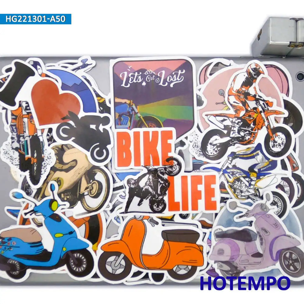 50Pieces Mountain Motocross Motorcycle Sports Dirt Bike Waterproof Stickers for Skateboard Phone Laptop Car Helmet Sticker Toys (Online Order Only)