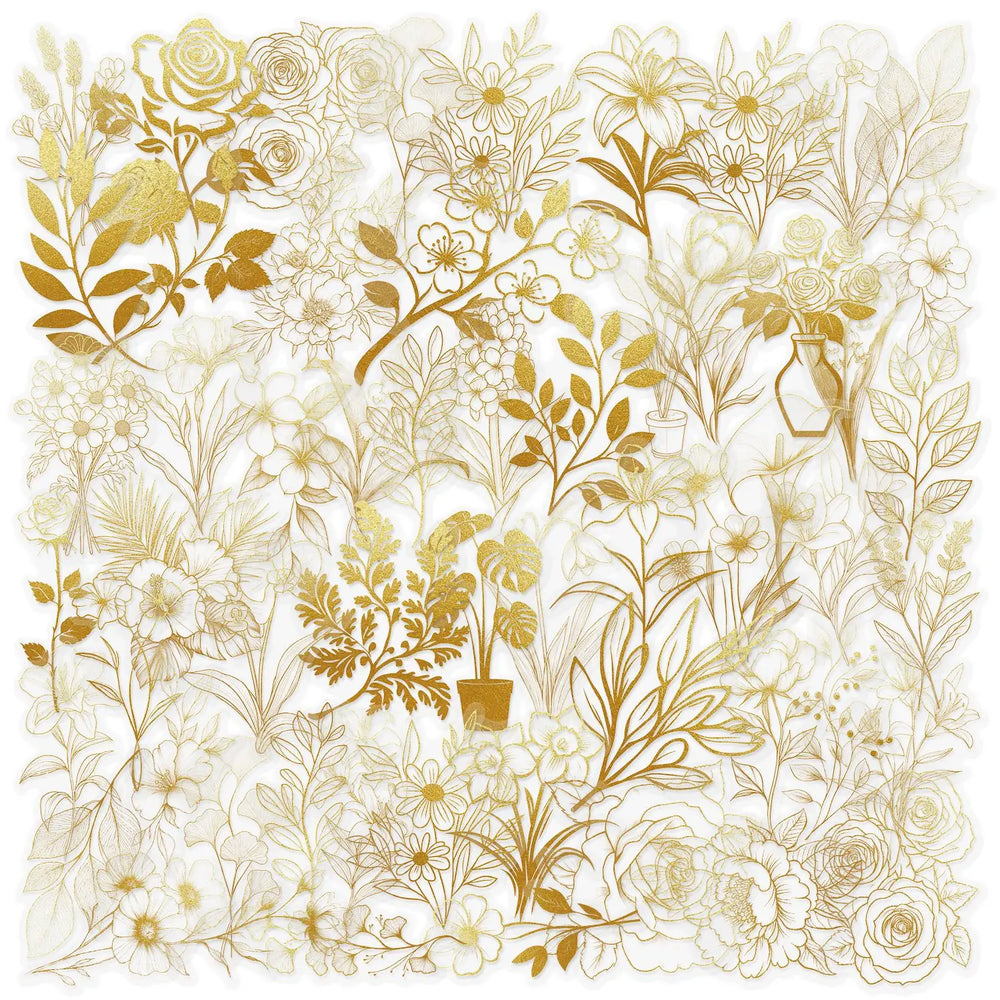 10/30/50PCS Transparent Stickers Golden Graffiti Decoration Plant DIY Sticker Aesthetics Toy Laptop Phone Guitar Car Bike Decals (ONLINE ORDER ONLY)