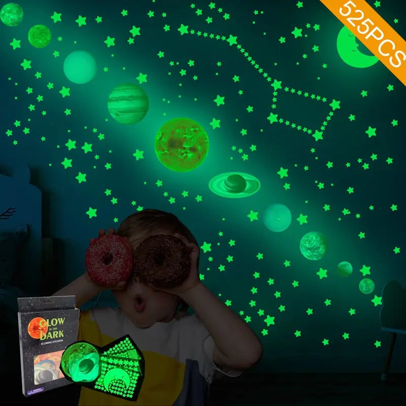 525PCS Glow in the Dark Nine Planets Wall Stickers for Kids Bedroom Decor (ONLINE ORDER ONLY)
