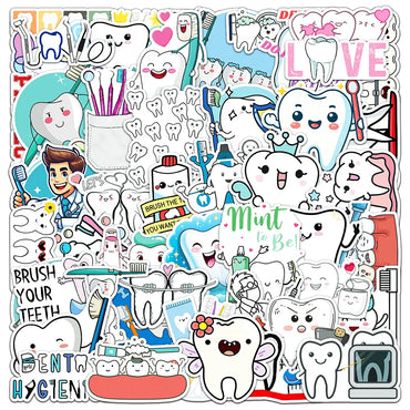 10/30/50pcs Cute Dentist Protect Tooth Stickers Funny Toothbrush Teeth Decal DIY Luggage Skateboard Laptop Cartoon Sticker Packs (ONLINE ORDER ONLY)