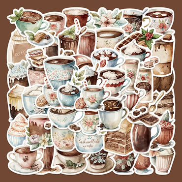 50Pcs Cartoon Tea Coffee Stickers for Helmet Wall DIY Decor (Online Order Only)