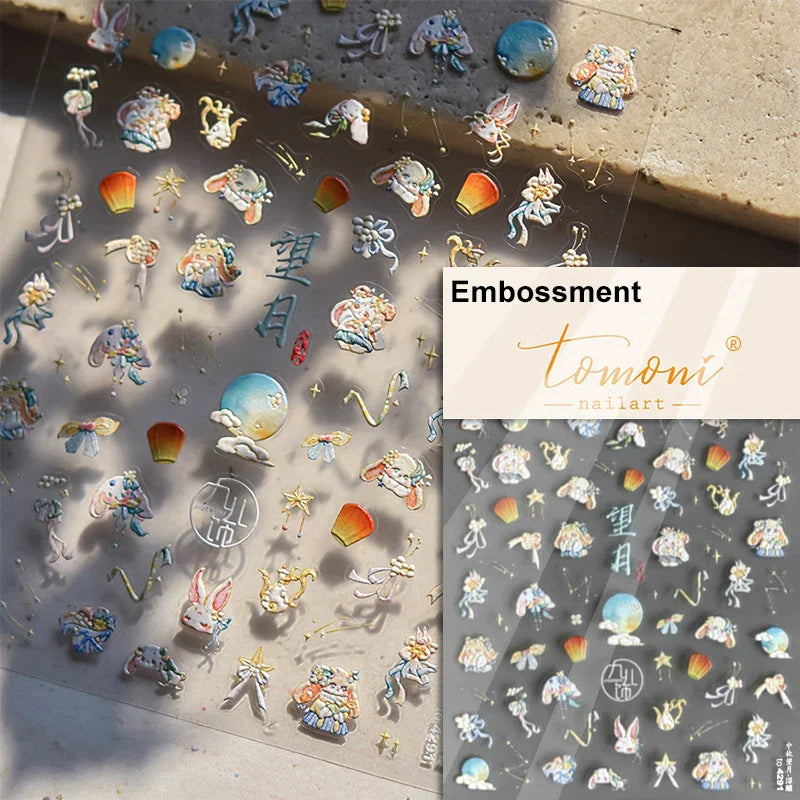 Autumn Fall Sunflower Rabbit Leaves Crane Rose Sun Mountain Hill Produce Good Harvests Cookie Nail Art Sticker Decoration Decals (ONLINE ORDER ONLY)