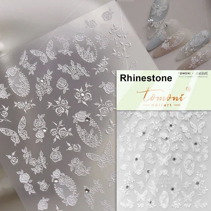 Romantic Candle Holder Lace Rambler Rose Pink Flower Bowknot Candlestick Ribbon Adhesive Nail Art Stickers Shiny Manicure Decals (ONLINE ORDER ONLY)