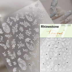 Romantic Candle Holder Lace Rambler Rose Pink Flower Bowknot Candlestick Ribbon Adhesive Nail Art Stickers Shiny Manicure Decals (ONLINE ORDER ONLY)