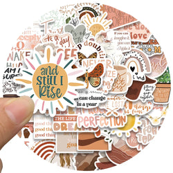 50pcs Retro Cartoon Boho Aesthetic Inspirational Stickers Bohemia Motivational Phrases Stickers Laptop Guitar Luggage Car Decals (ONLINE ORDER ONLY)