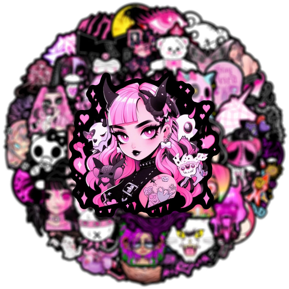 Gothic Horror Pink Stickers for Laptop, Phone, Guitar, Skateboard, Suitcase - 10/30/50PCS (ONLINE ORDER ONLY)