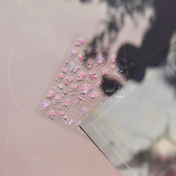 Pink Rose Flower Rambler Heart Bowknot Butterfly Shiny Soft Relief Adhesive Nail Art Stickers Romantic Spring 3D Manicure Decals (ONLINE ORDER ONLY)