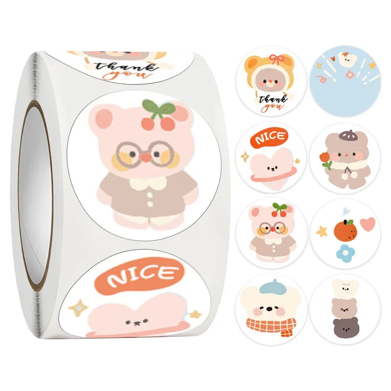 100-500PCS Children's Stickers DIY Gift Sealing Label Cartoon Animal Roll Stickers Photocard Decor Packaging Stickers for Kids (Online Order Only)
