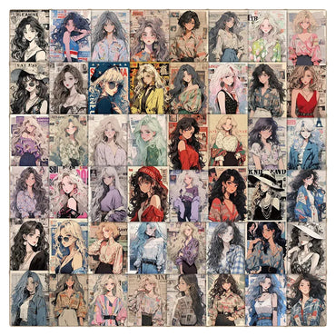 10/30/50pcs Vintage Cute Cartoon Girl Anime Stickers Aesthetic Decals DIY Laptop Suitcase Scrapbook Decoration Sticker Kids Toys (ONLINE ORDER ONLY)